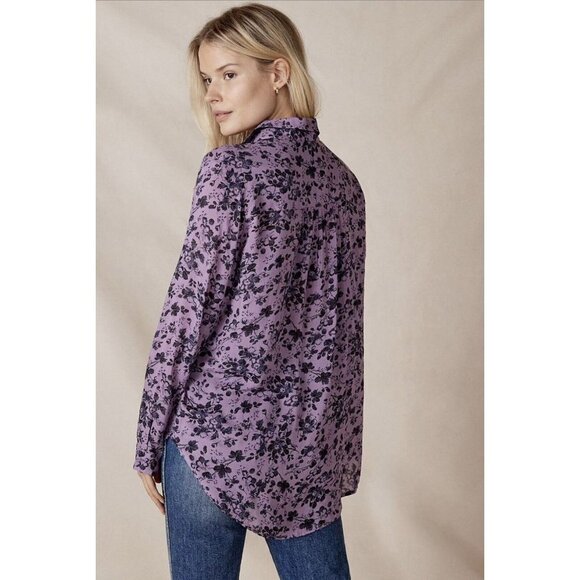 Anthropologie Pilcro The Romy Relaxed Buttondown Shirt Purple Floral - Picture 3 of 9